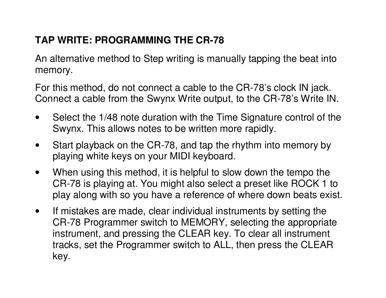 Tap write: programming the cr-78 | Future Retro Swynx User Manual | Page 21 / 23