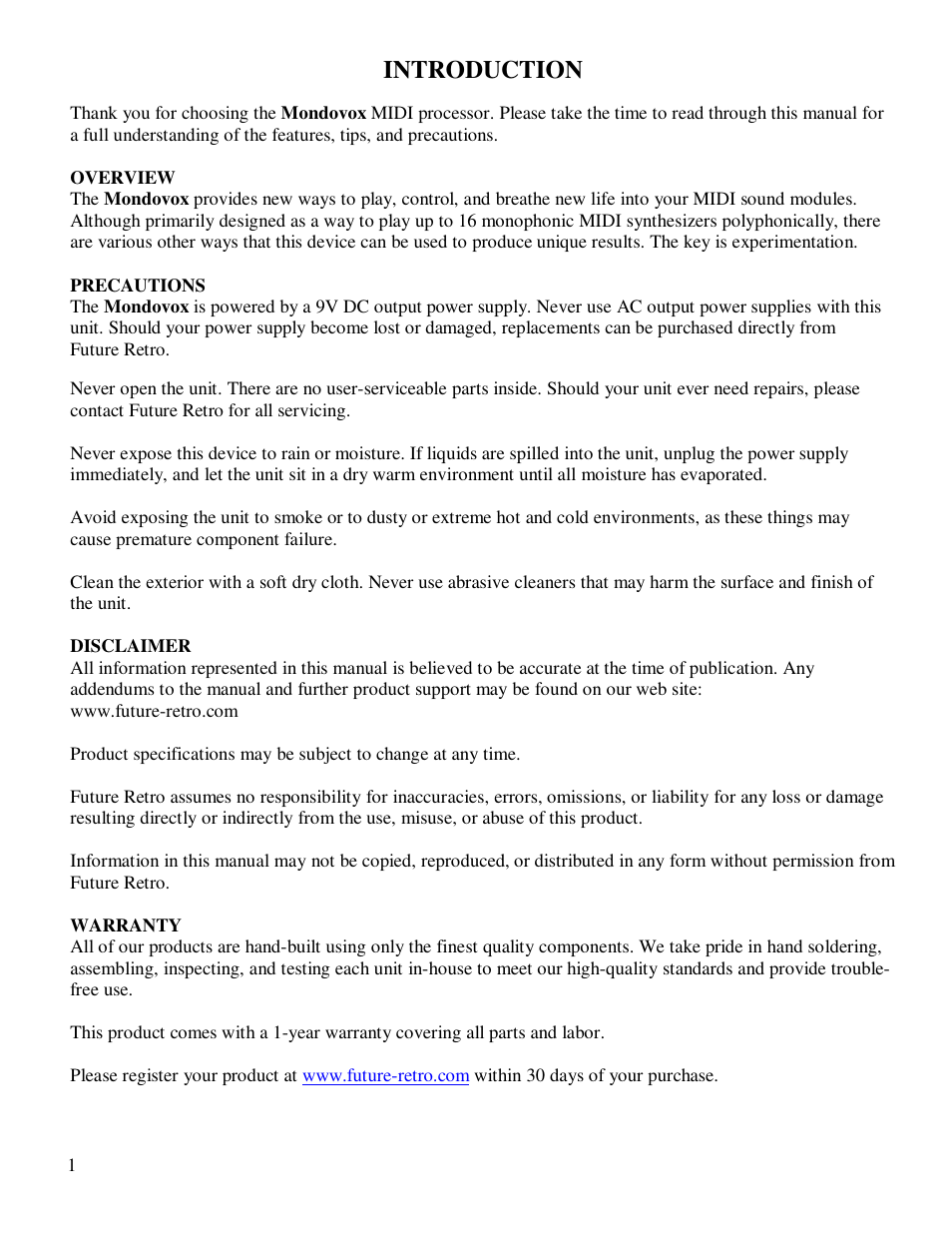 Introduction | Future Retro Mondovox User Manual | Page 4 / 14