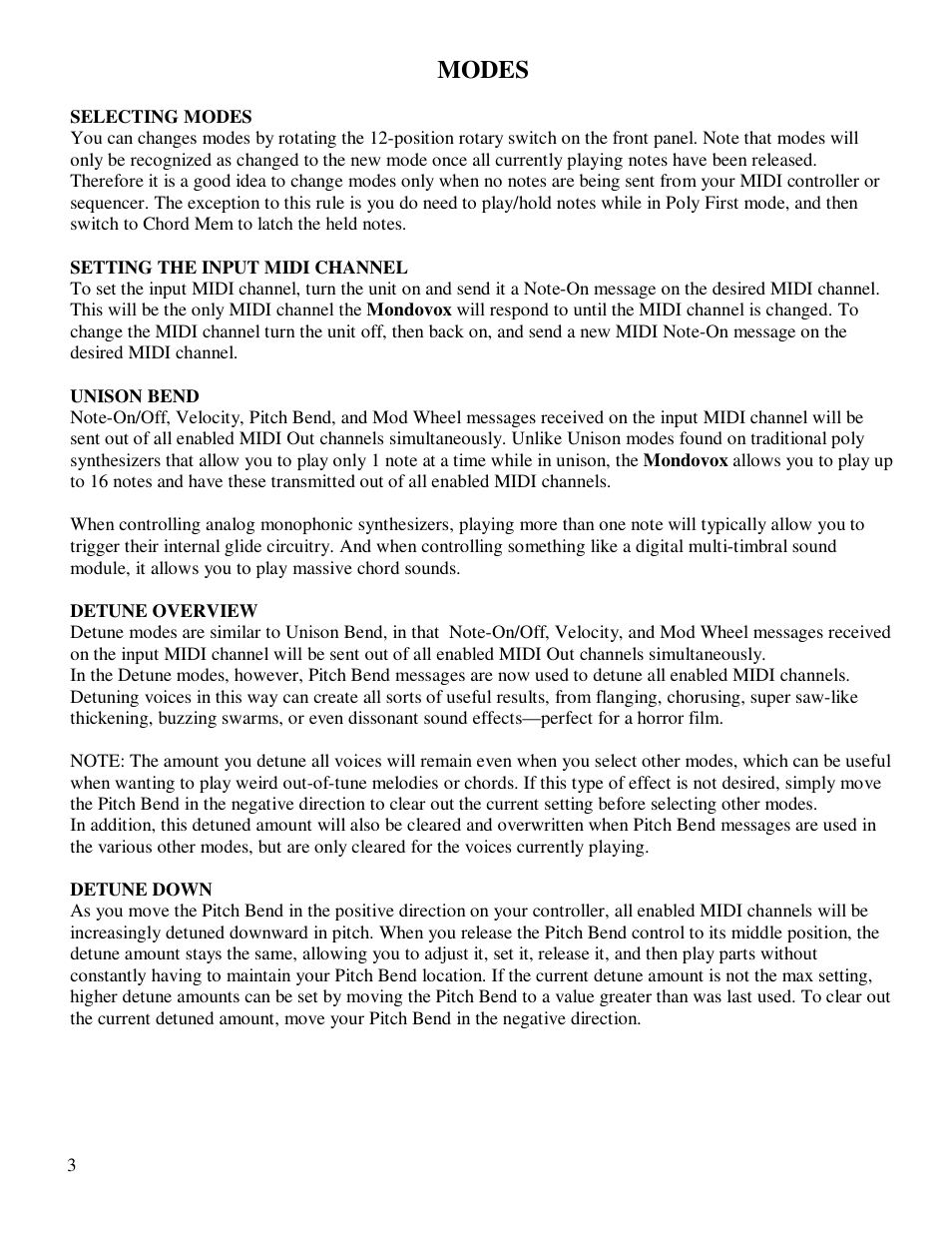 Modes | Future Retro Mondovox User Manual | Page 6 / 14