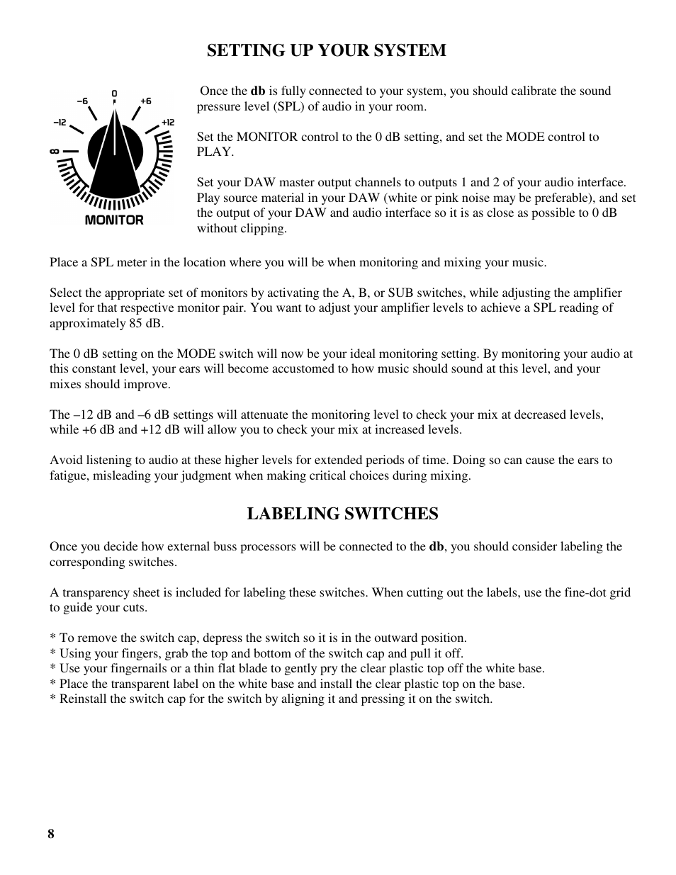 Setting up your system, Labeling switches | Future Retro DB User Manual | Page 10 / 18