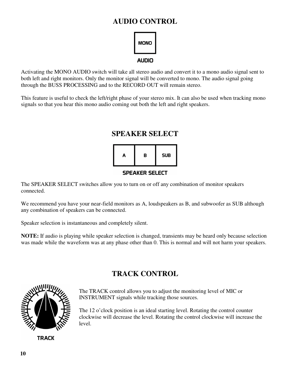 Audio control, Speaker select, Track control | Future Retro DB User Manual | Page 12 / 18