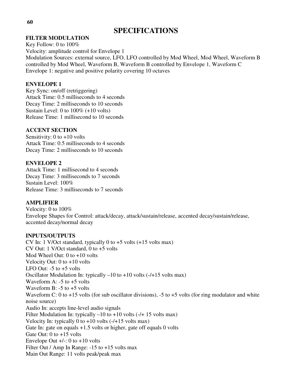 Specifications | Future Retro XS User Manual | Page 62 / 62
