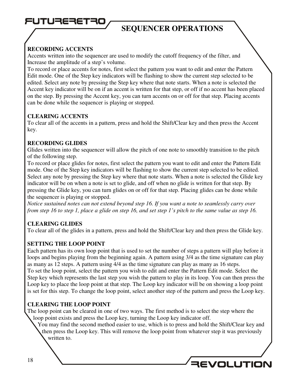 Sequencer operations | Future Retro Revolution Owner Manual User Manual | Page 20 / 46