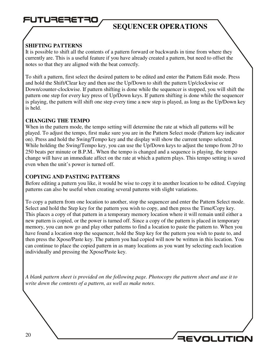 Sequencer operations | Future Retro Revolution Owner Manual User Manual | Page 22 / 46