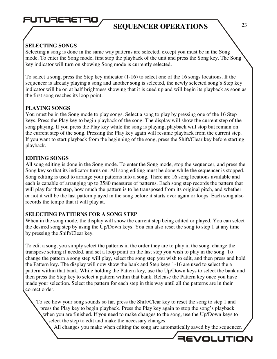 Sequencer operations | Future Retro Revolution Owner Manual User Manual | Page 25 / 46