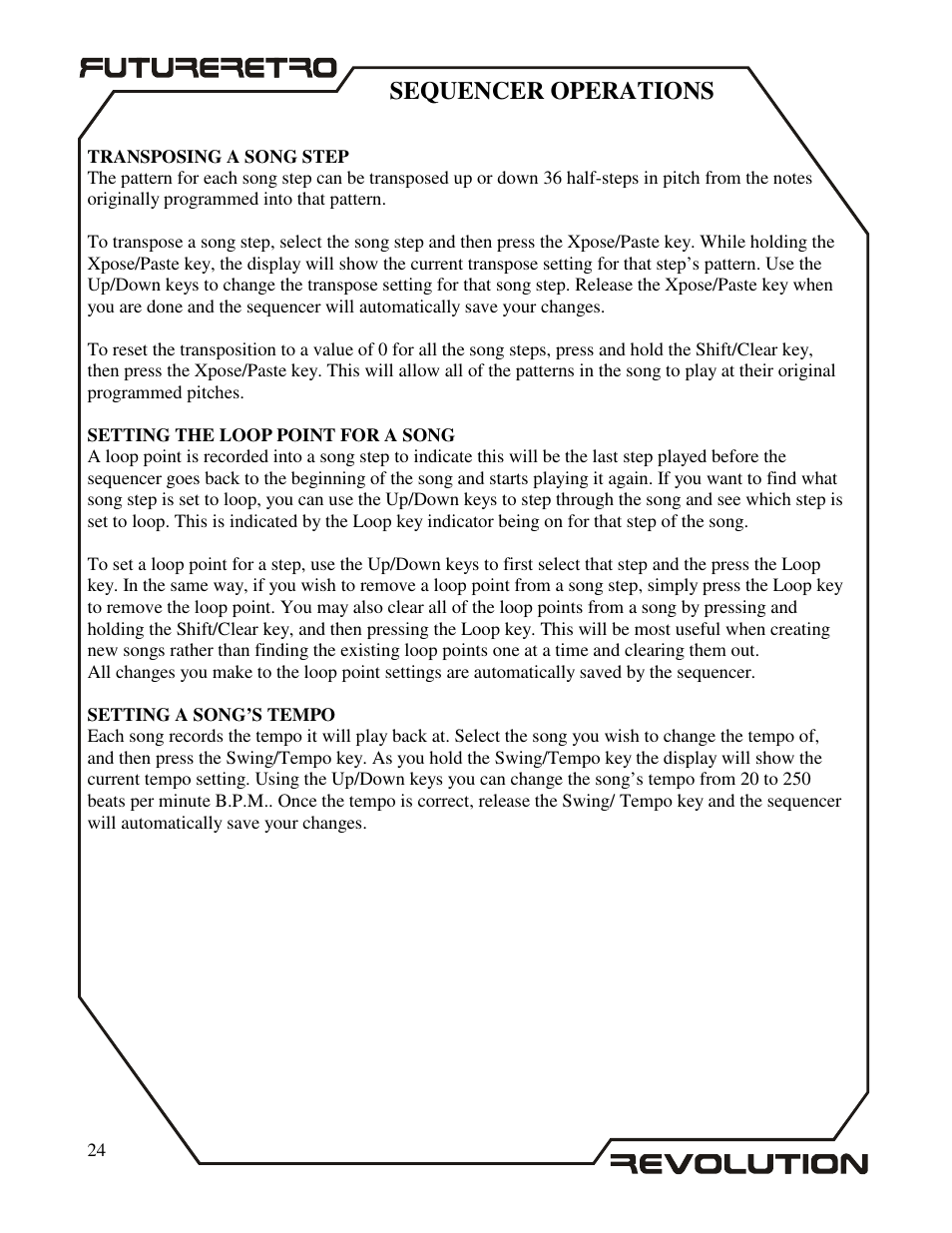 Sequencer operations | Future Retro Revolution Owner Manual User Manual | Page 26 / 46