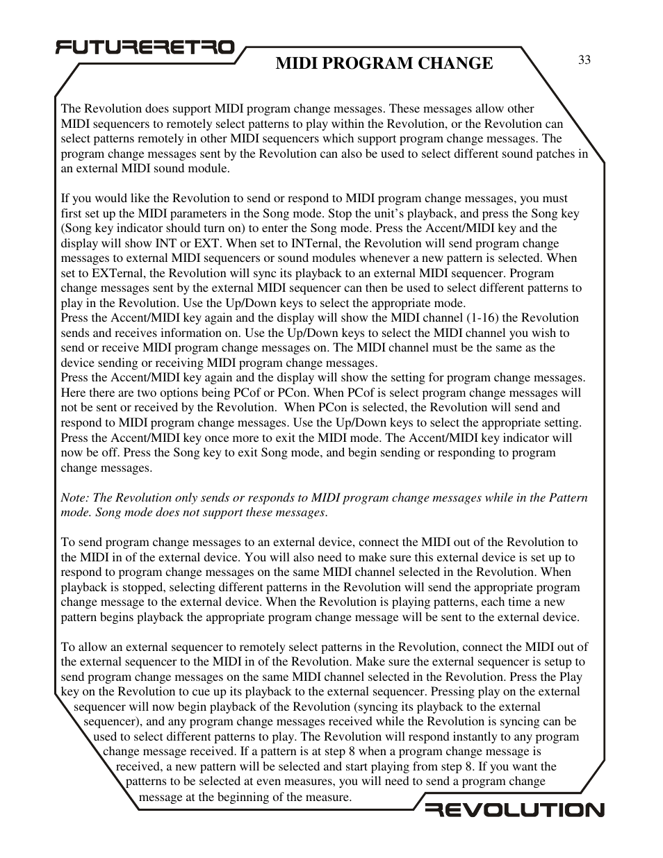 Midi program change | Future Retro Revolution Owner Manual User Manual | Page 35 / 46