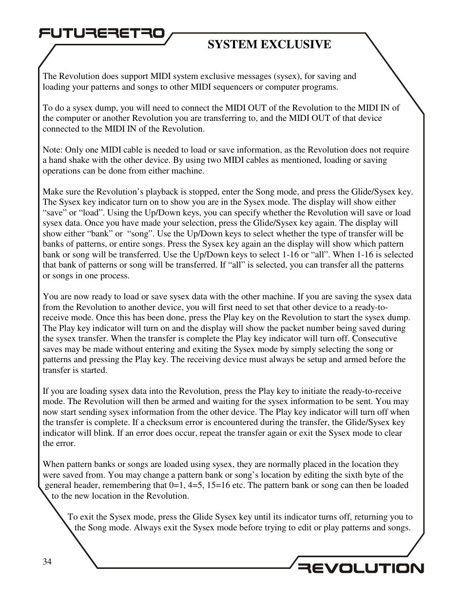 System exclusive | Future Retro Revolution Owner Manual User Manual | Page 36 / 46