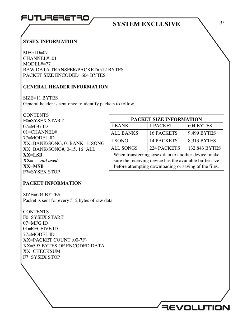 System exclusive | Future Retro Revolution Owner Manual User Manual | Page 37 / 46