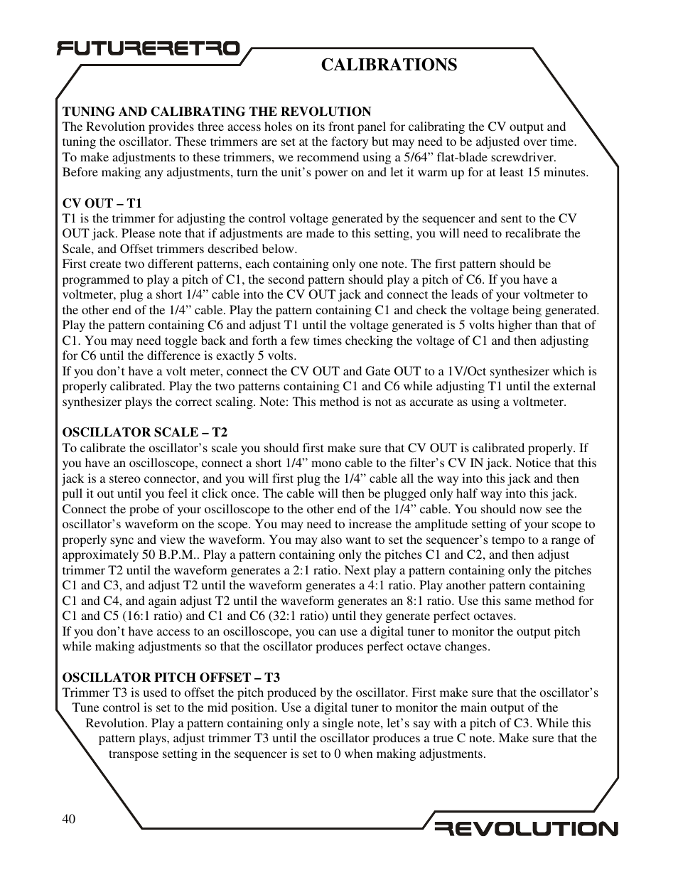 Calibrations | Future Retro Revolution Owner Manual User Manual | Page 42 / 46