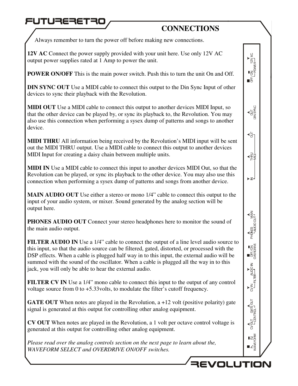 Connections | Future Retro Revolution Owner Manual User Manual | Page 7 / 46