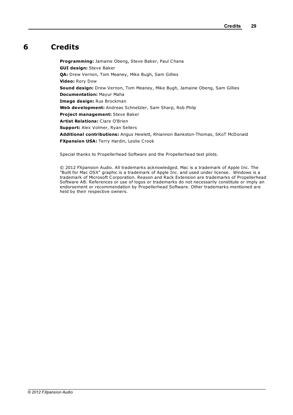 Credits, 6 credits, 6credits | FXpansion EtchRed User Manual | Page 29 / 29