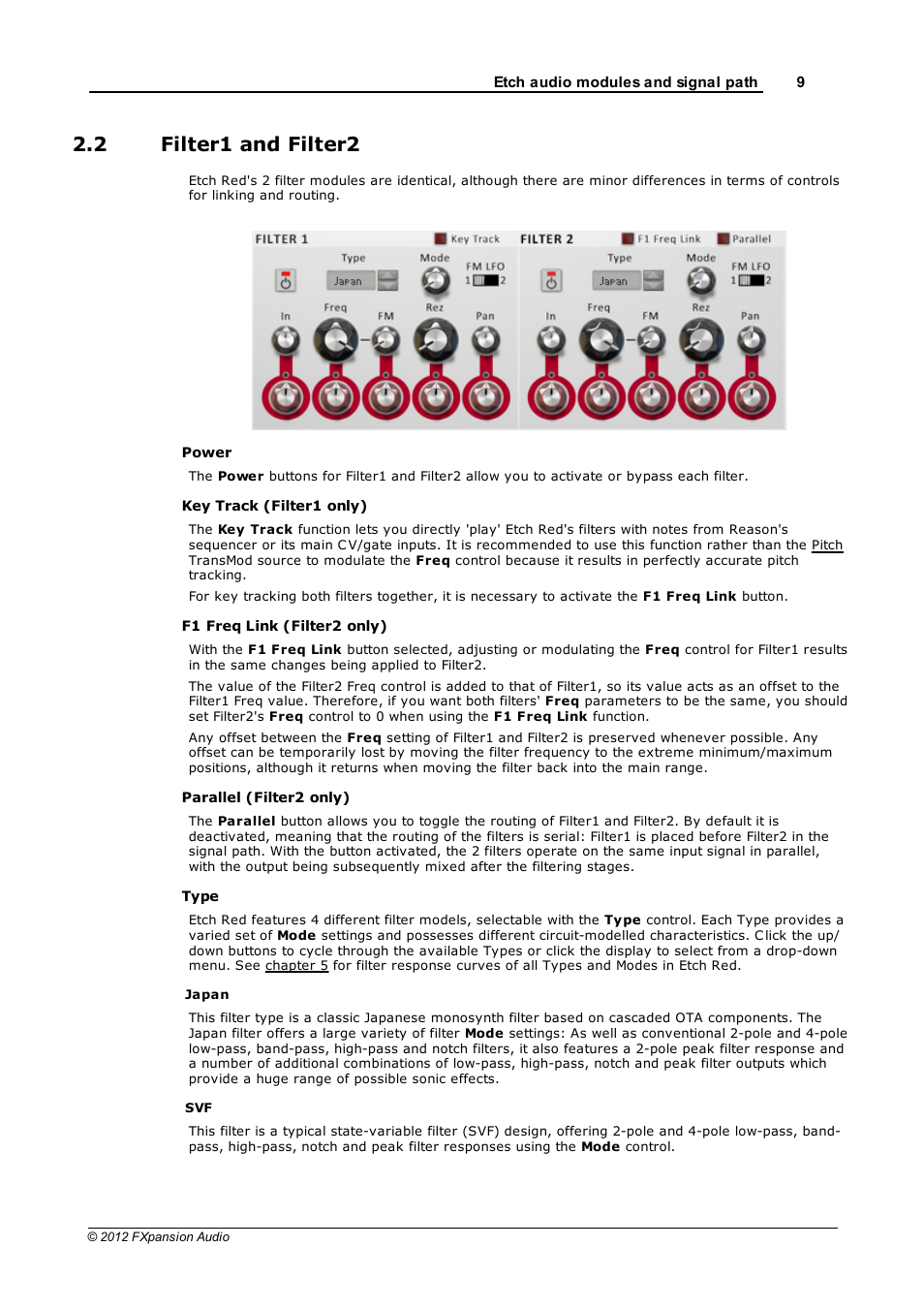 Filter1 and filter2, Key track, 2 filter1 and filter2 | FXpansion EtchRed User Manual | Page 9 / 29