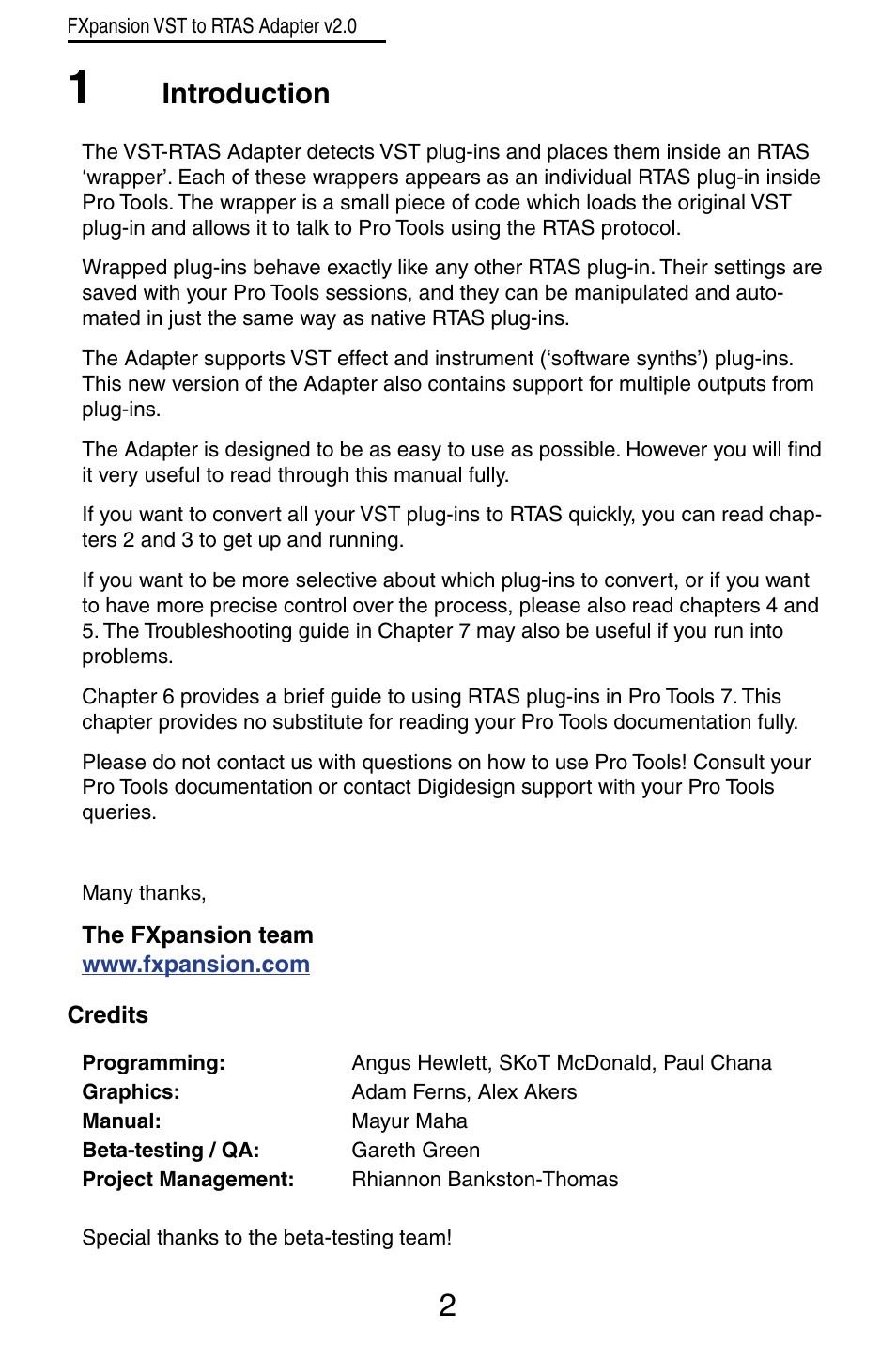 Introduction | FXpansion VST to RTAS Adapter v2.0 User Manual | Page 2 / 16