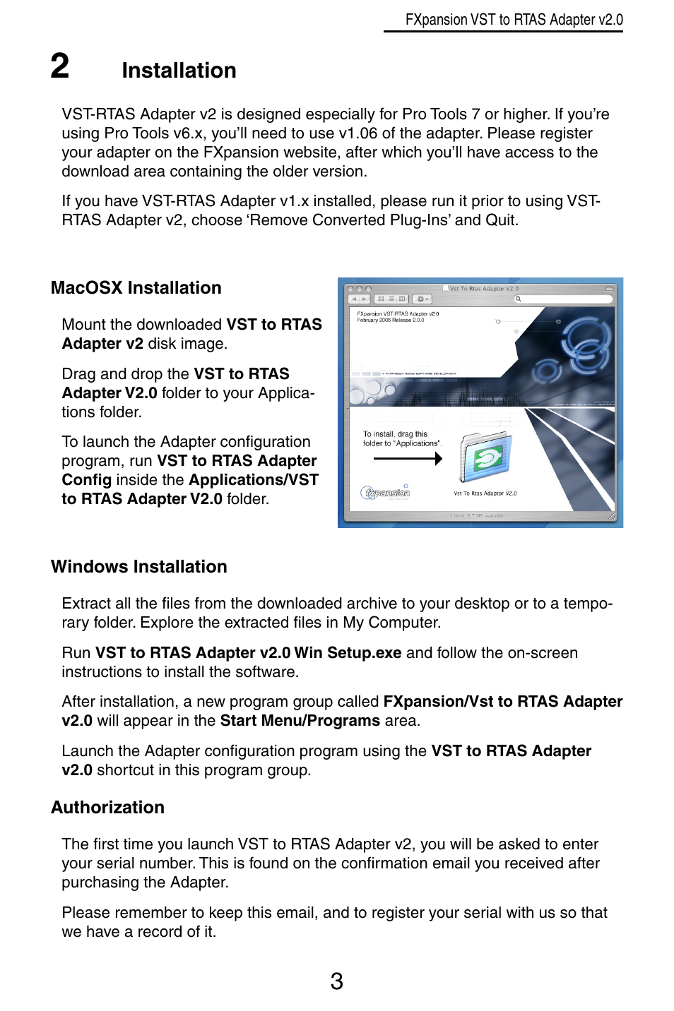 Installation | FXpansion VST to RTAS Adapter v2.0 User Manual | Page 3 / 16