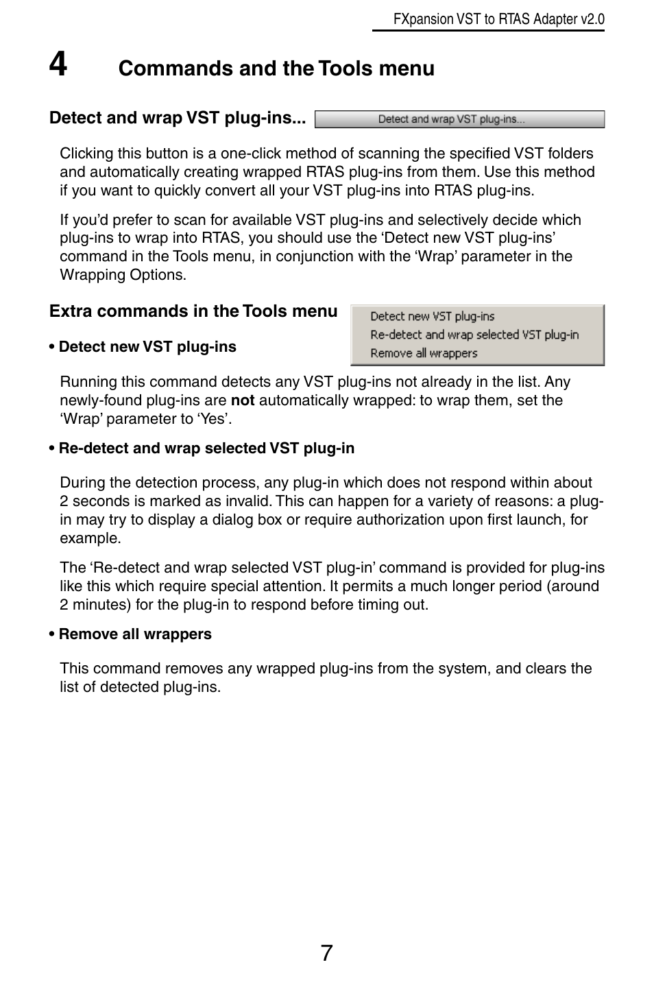 Commands and the tools menu | FXpansion VST to RTAS Adapter v2.0 User Manual | Page 7 / 16