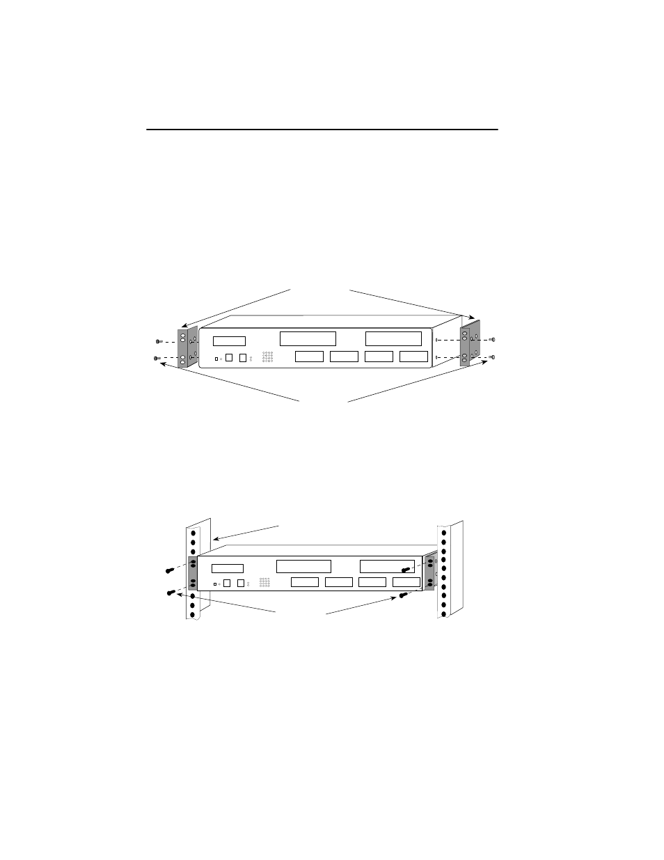 2 rack mounting the nbr, Rack mounting the nbr -14, Figure 3-8 rackmount brackets installation | Figure 3-9 installing the nbr in the rack, With, Screws (4) rack mounting brackets (2) | Cabletron Systems NBR-420 User Manual | Page 31 / 73