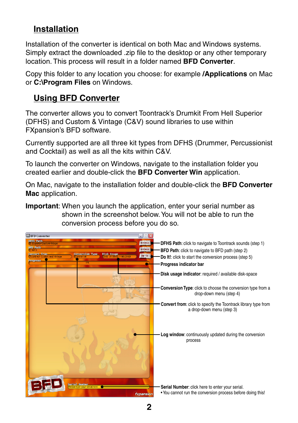 Installation, Using bfd converter | FXpansion BFD Converter User Manual | Page 2 / 9