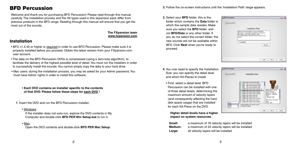 Bfd percussion, Installation | FXpansion BFD Percussion User Manual | Page 2 / 11