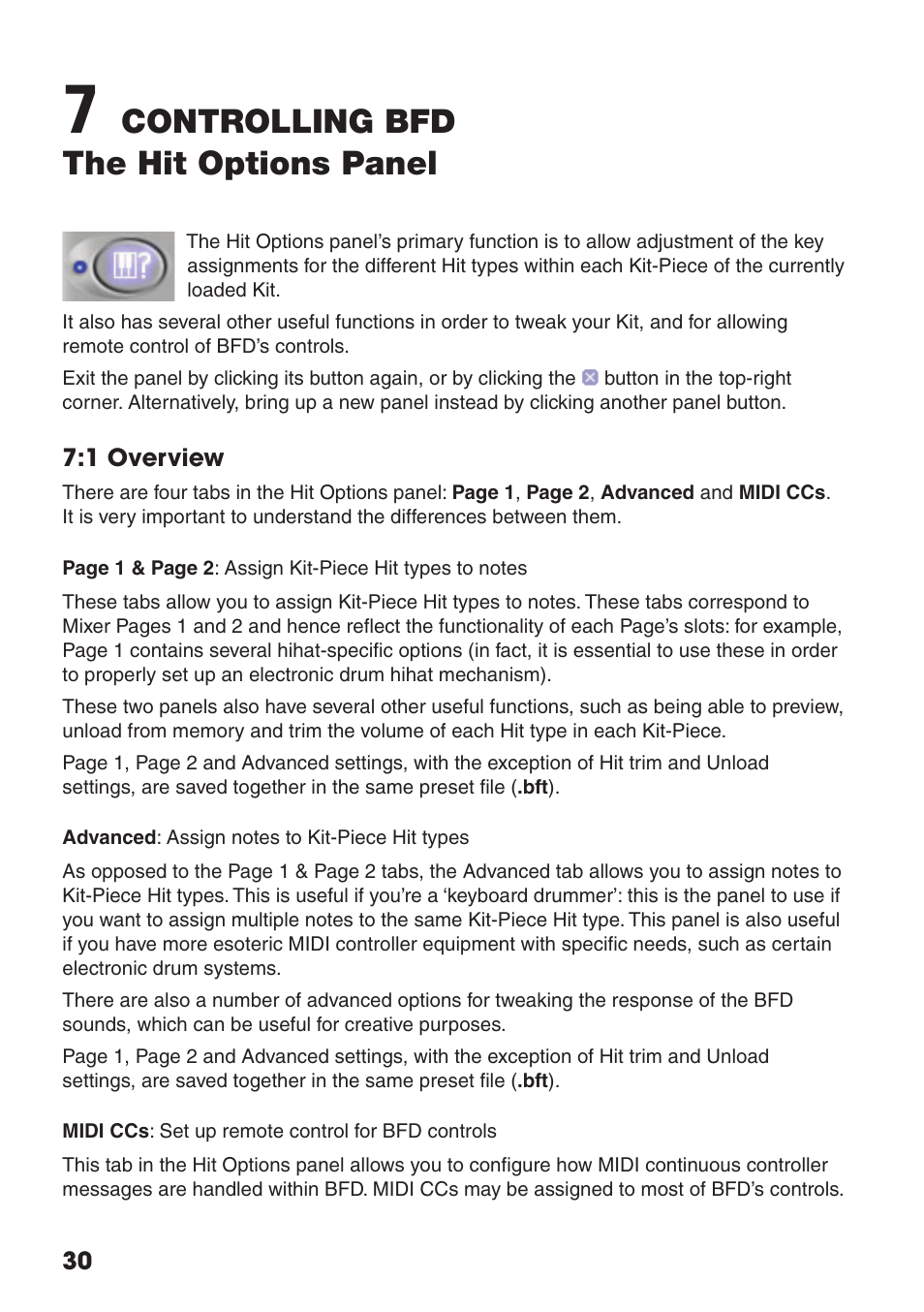 Controlling bfd the hit options panel | FXpansion BFD Premium Acoustic Drum Module User Manual | Page 36 / 82