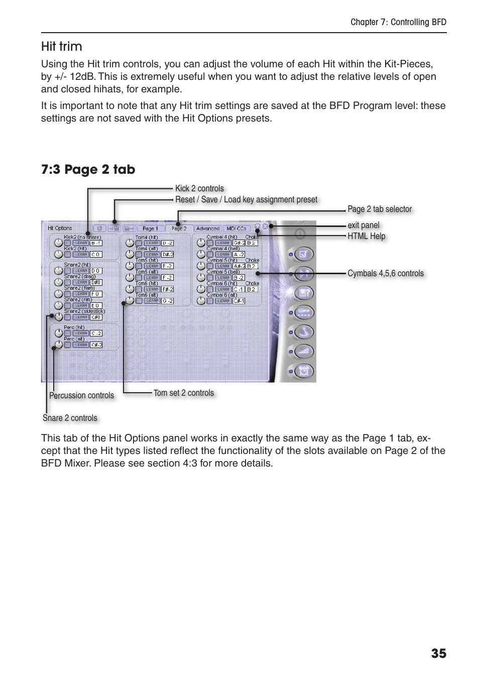 35 hit trim, 3 page 2 tab | FXpansion BFD Premium Acoustic Drum Module User Manual | Page 41 / 82