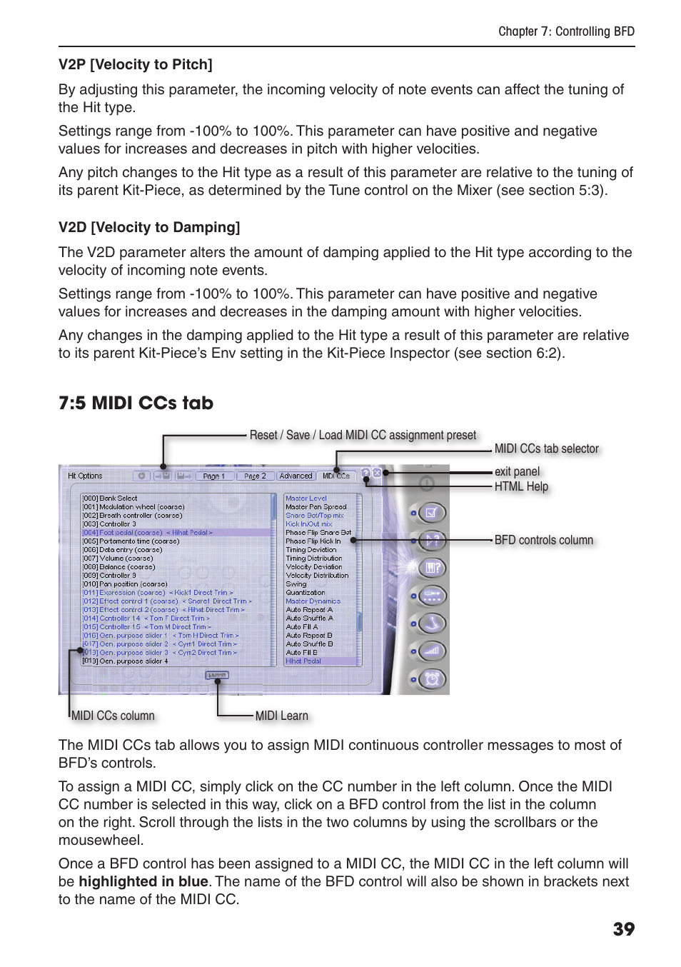 5 midi ccs tab | FXpansion BFD Premium Acoustic Drum Module User Manual | Page 45 / 82