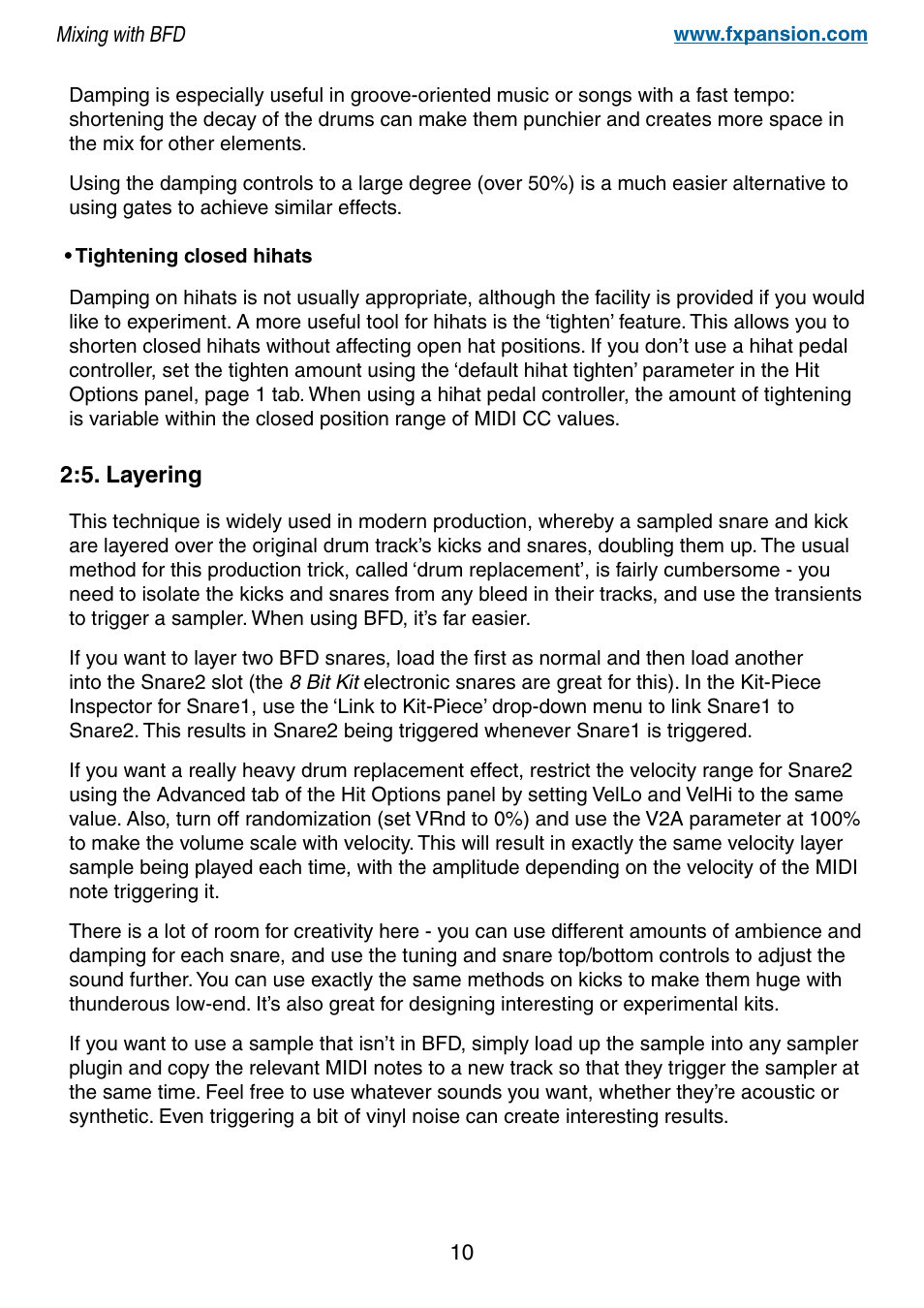 5. layering, 10 :5. layering | FXpansion BFD Premium Acoustic Drum Module Mixing with BFD User Manual | Page 10 / 39