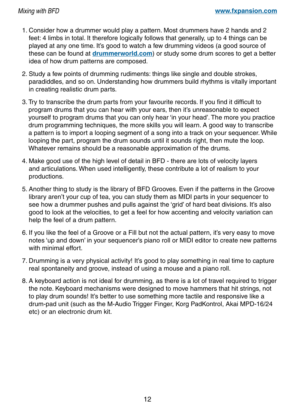 FXpansion BFD Premium Acoustic Drum Module Mixing with BFD User Manual | Page 12 / 39