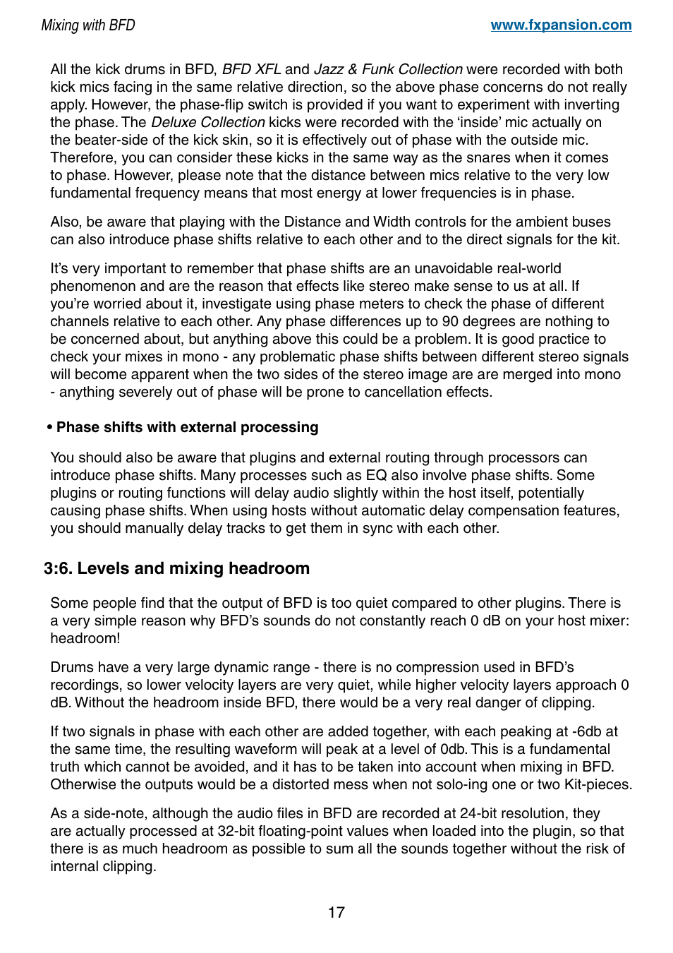 6. levels and mixing headroom, 17 3:6. levels and mixing headroom | FXpansion BFD Premium Acoustic Drum Module Mixing with BFD User Manual | Page 17 / 39