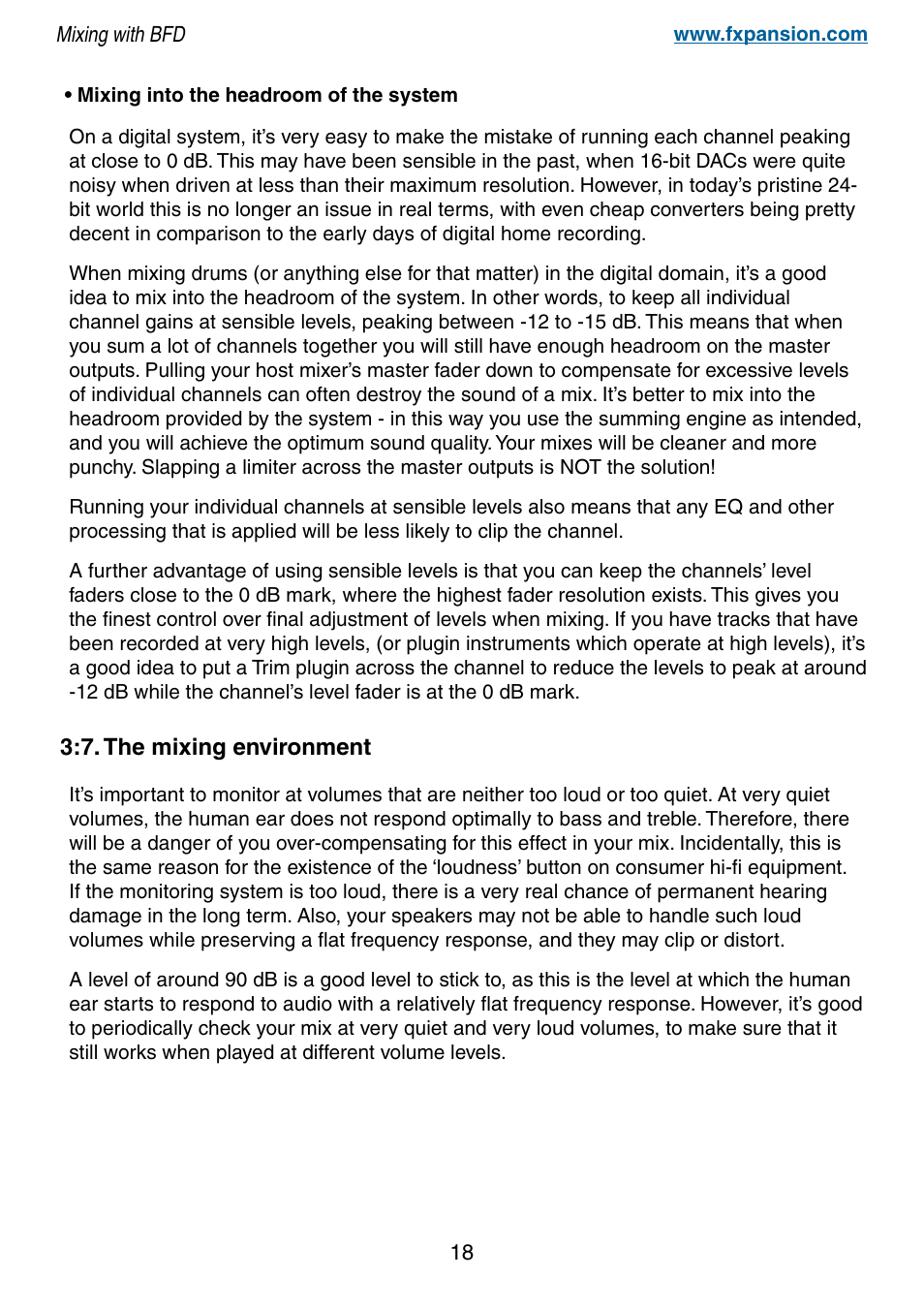7. the mixing environment, 18 3:7. the mixing environment | FXpansion BFD Premium Acoustic Drum Module Mixing with BFD User Manual | Page 18 / 39