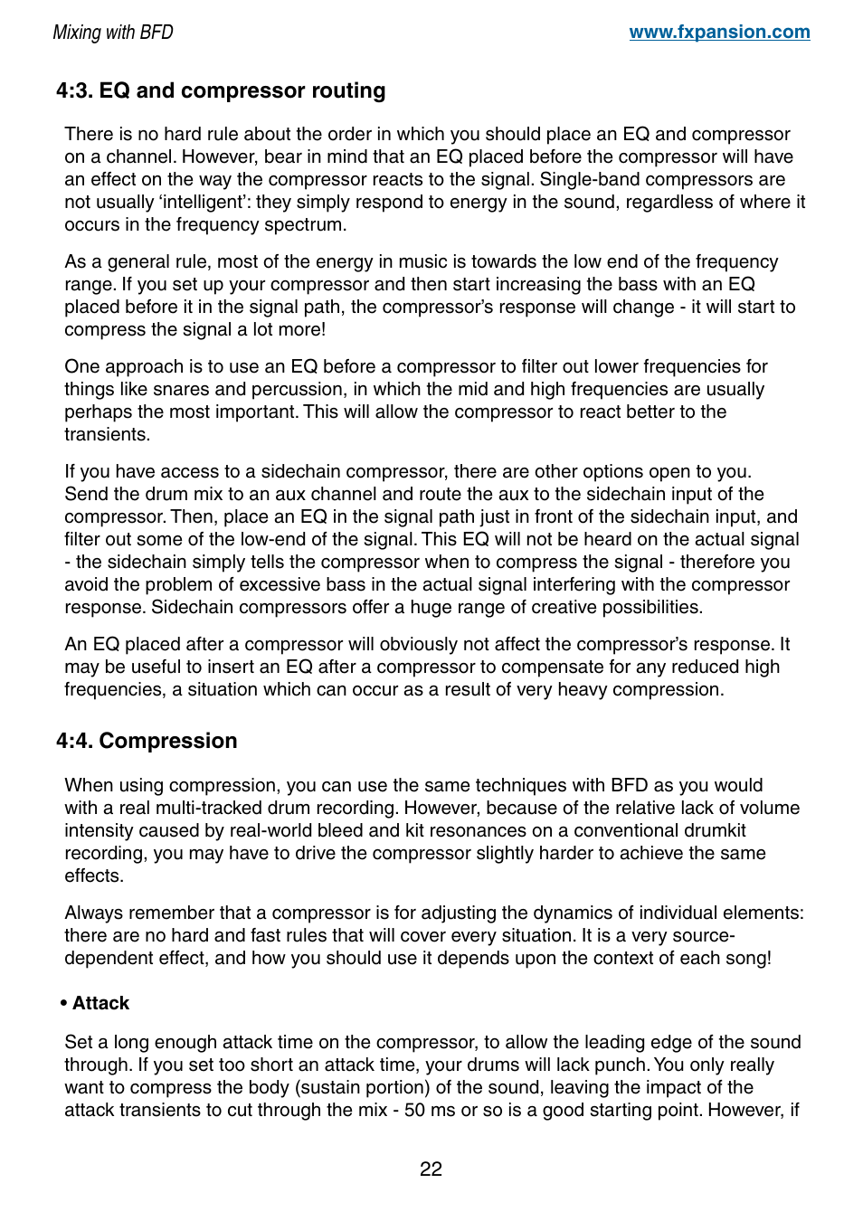 3. eq and compressor routing, 4. compression, 3. eq and compressor routing  4:4. compression | FXpansion BFD Premium Acoustic Drum Module Mixing with BFD User Manual | Page 22 / 39