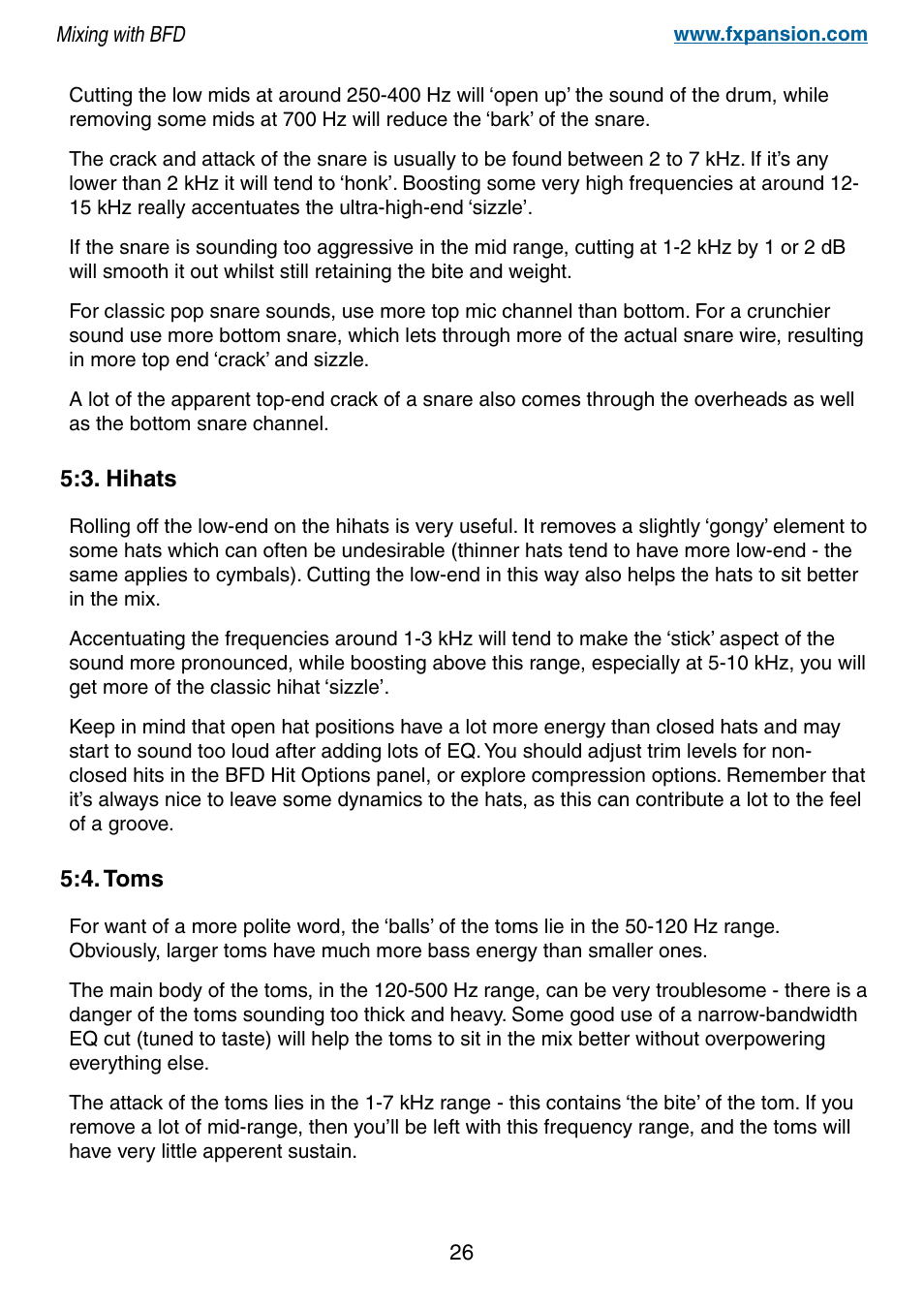 3. hihats, 4. toms, 6 5:3. hihats 6 5:4. toms | FXpansion BFD Premium Acoustic Drum Module Mixing with BFD User Manual | Page 26 / 39