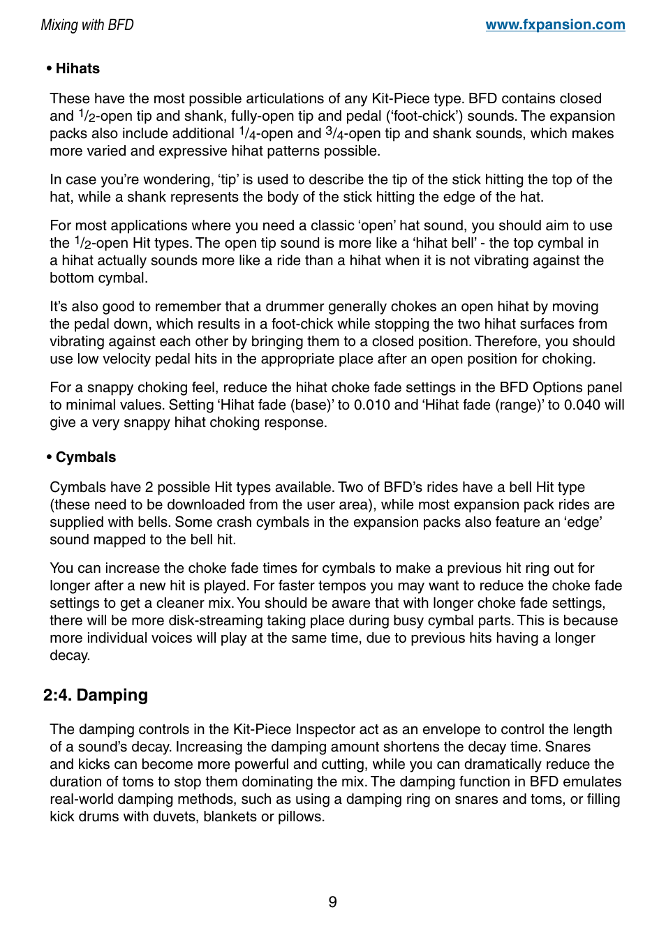 4. damping, Damping | FXpansion BFD Premium Acoustic Drum Module Mixing with BFD User Manual | Page 9 / 39