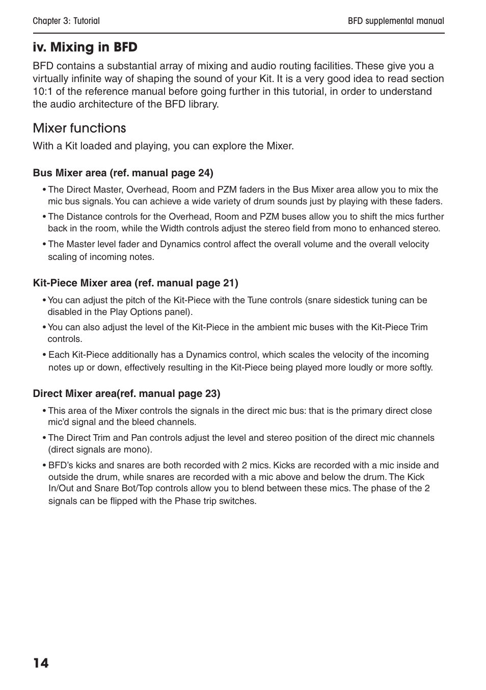 Iv. mixing in bfd, Mixer functions | FXpansion BFD Supplemental User Manual | Page 14 / 26