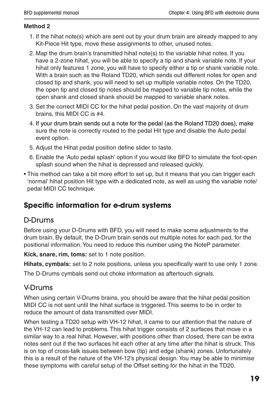 Specific information for e-drum systems d-drums, V-drums | FXpansion BFD Supplemental User Manual | Page 19 / 26