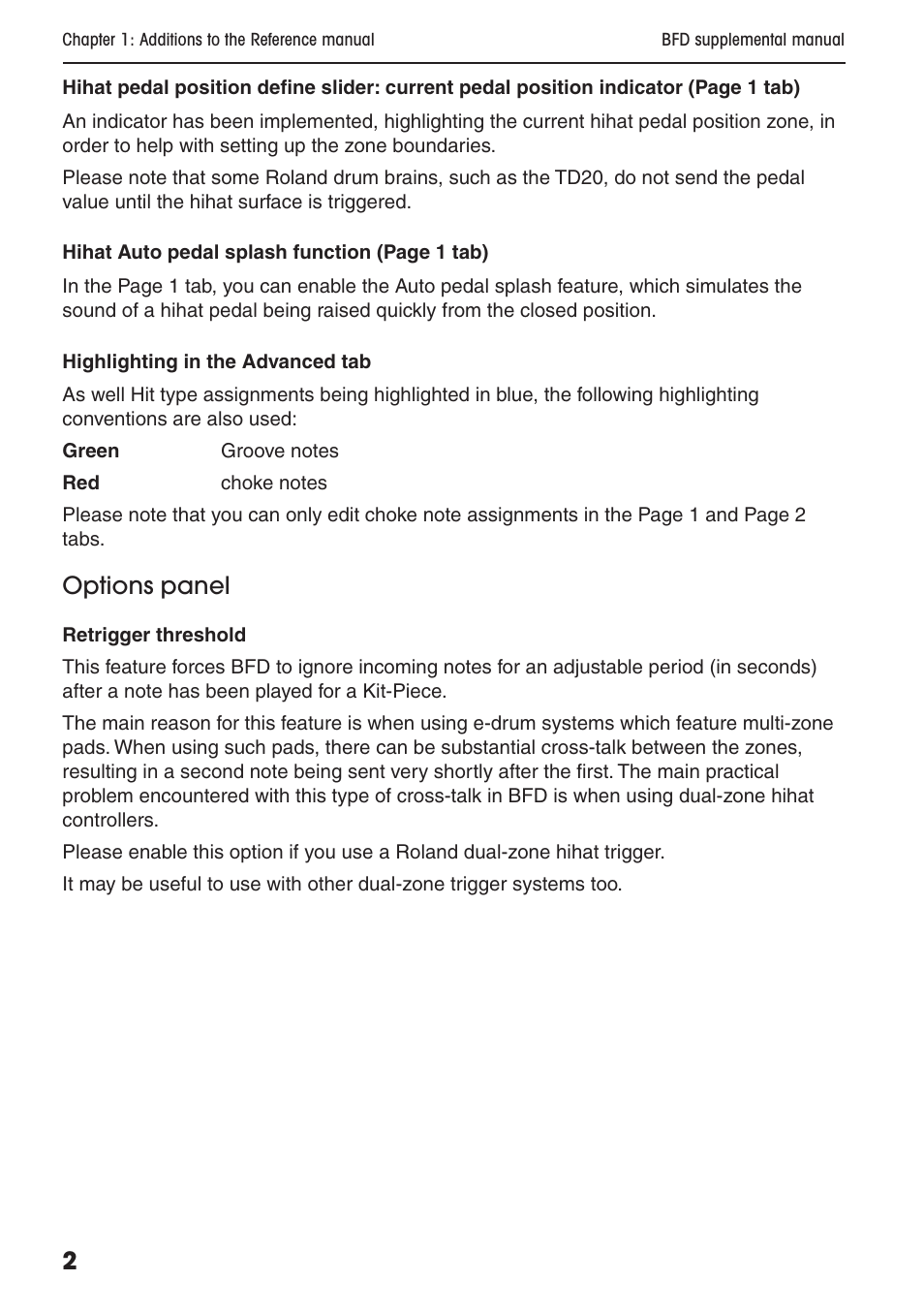 Options panel | FXpansion BFD Supplemental User Manual | Page 2 / 26