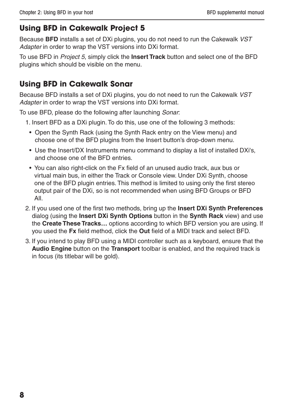 Using bfd in cakewalk project, Using bfd in cakewalk sonar | FXpansion BFD Supplemental User Manual | Page 8 / 26