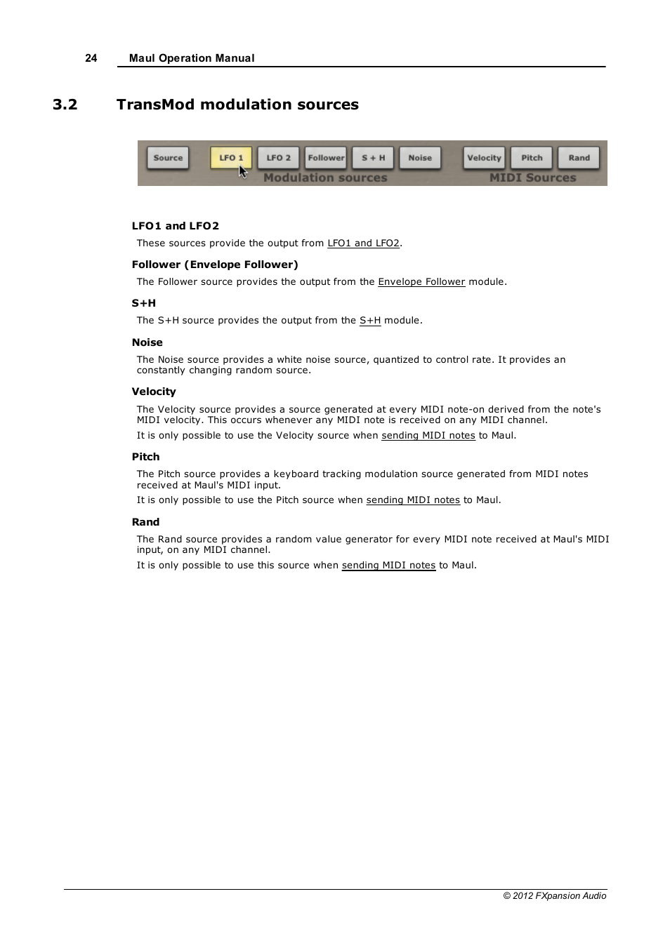 Transmod modulation sources, 2 transmod modulation sources | FXpansion Maul User Manual | Page 24 / 33