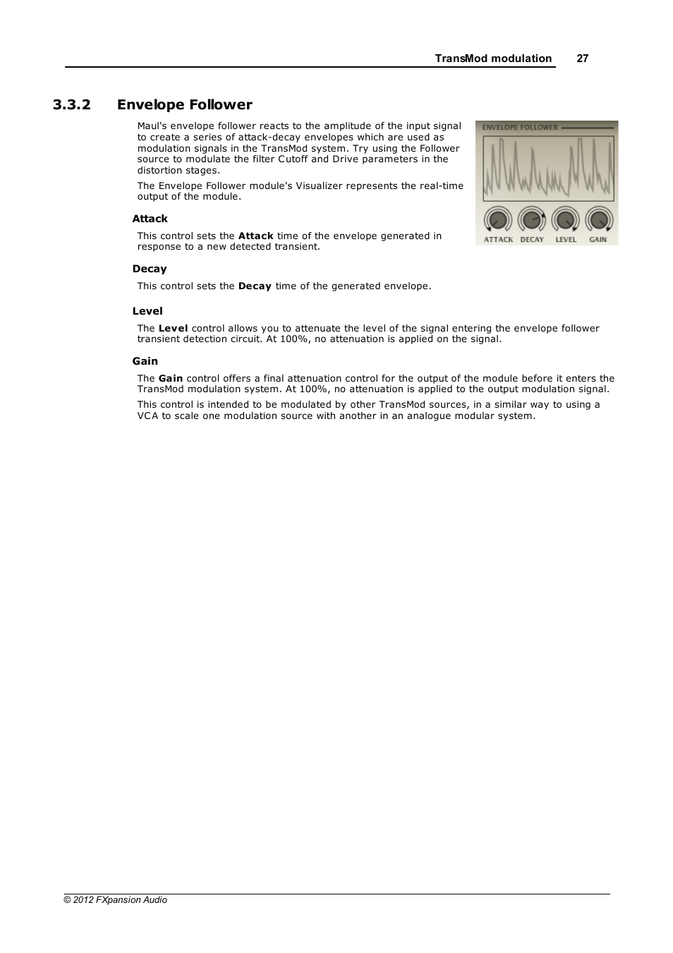 Envelope follower, Envelope follow er, 2 envelope follower | FXpansion Maul User Manual | Page 27 / 33