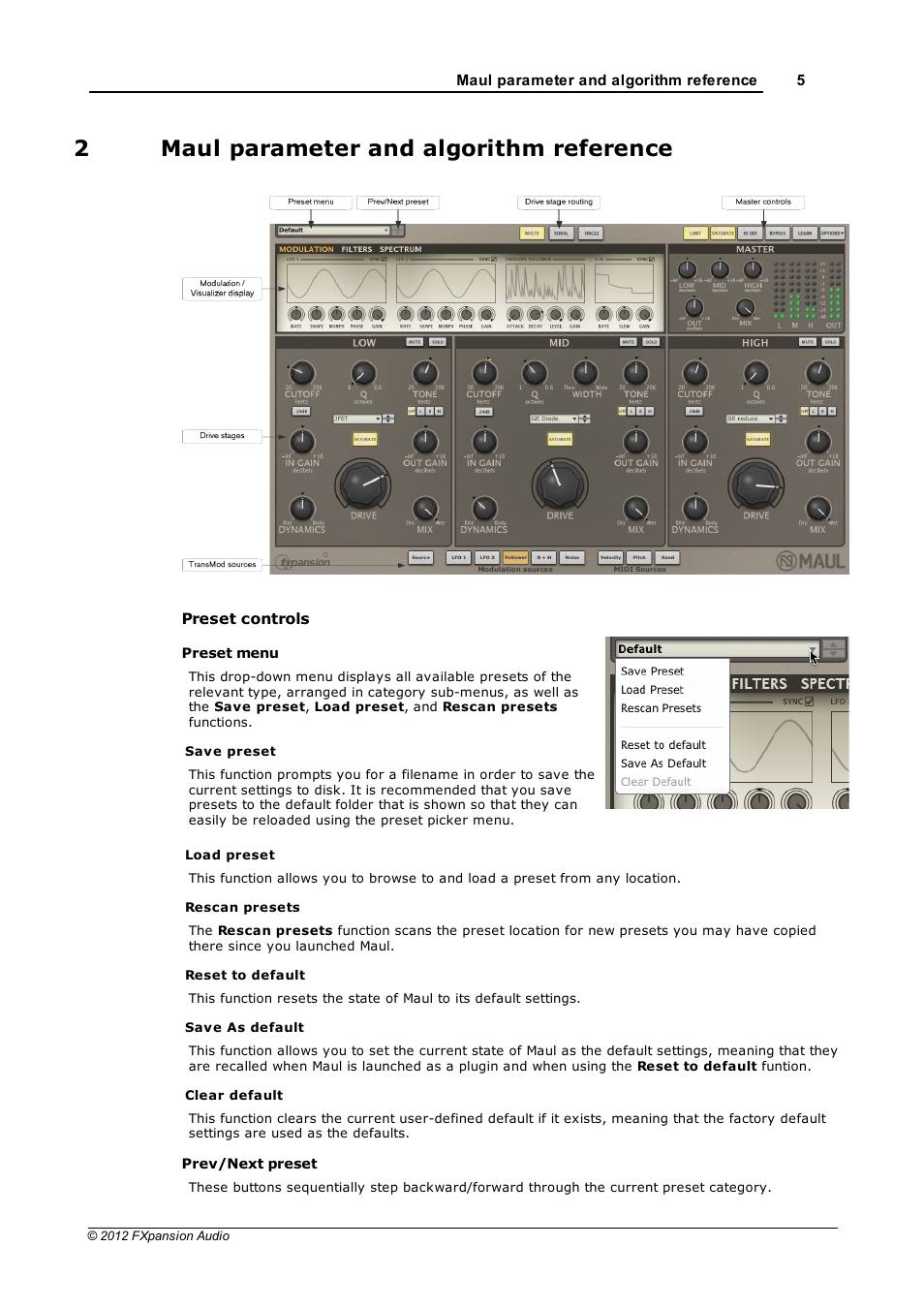 Maul parameter and algorithm reference, 2 maul parameter and algorithm reference, Audio signal path | 2maul parameter and algorithm reference | FXpansion Maul User Manual | Page 5 / 33