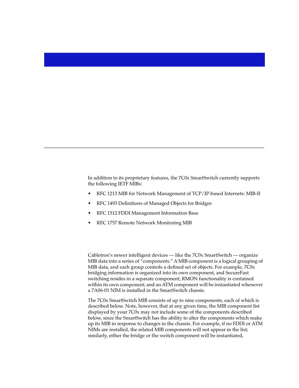 7c0x smartswitch mib structure, Ietf mib support, Appendix a 7c0x smartswitch mib structure | Appendix a | Cabletron Systems 7C03 User Manual | Page 141 / 150
