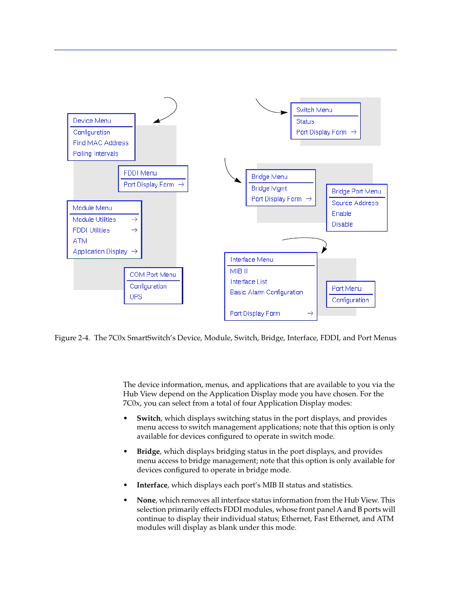 Selecting the application display mode, Selecting the application display mode -6 | Cabletron Systems 7C03 User Manual | Page 22 / 150