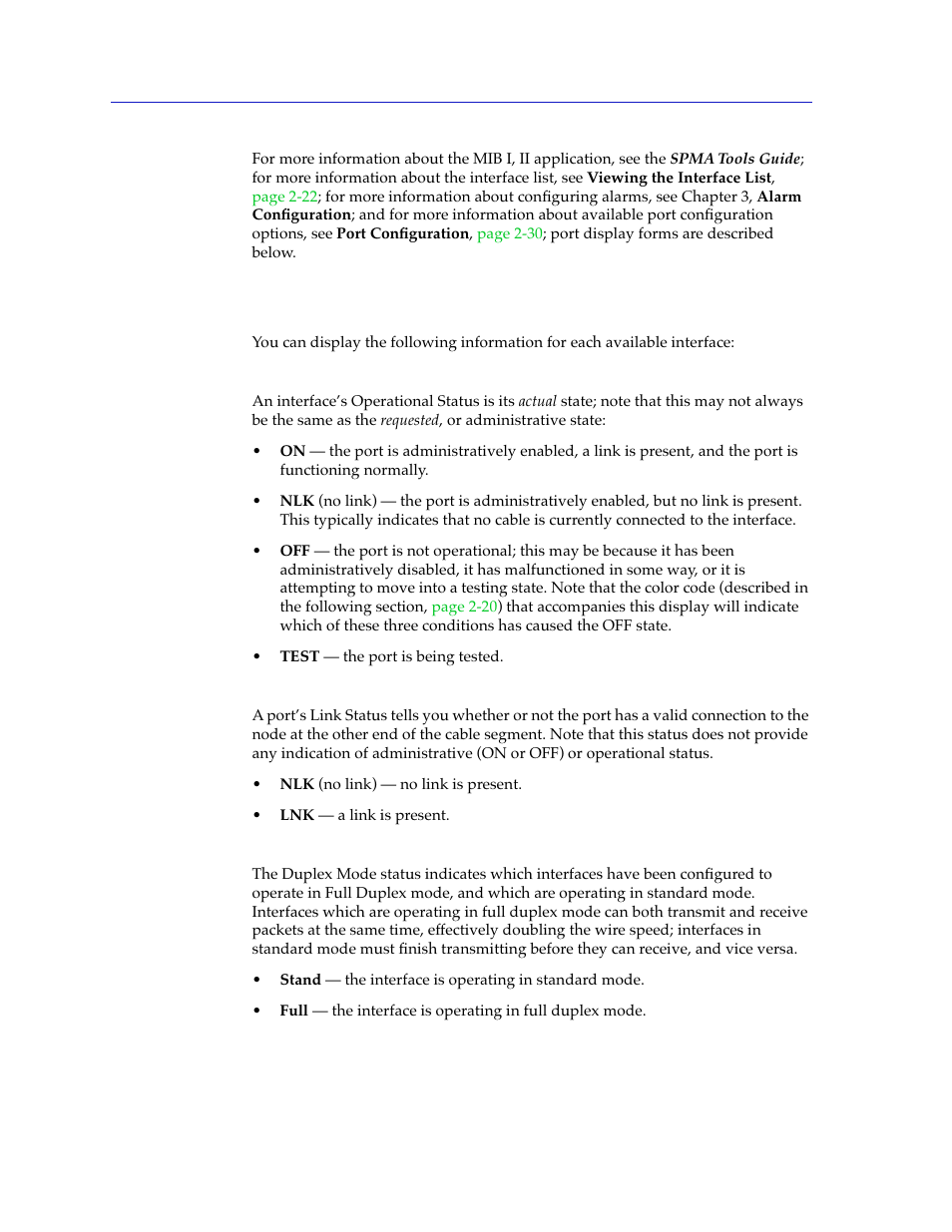 Interface port display forms, Interface port display forms -16 | Cabletron Systems 7C03 User Manual | Page 32 / 150