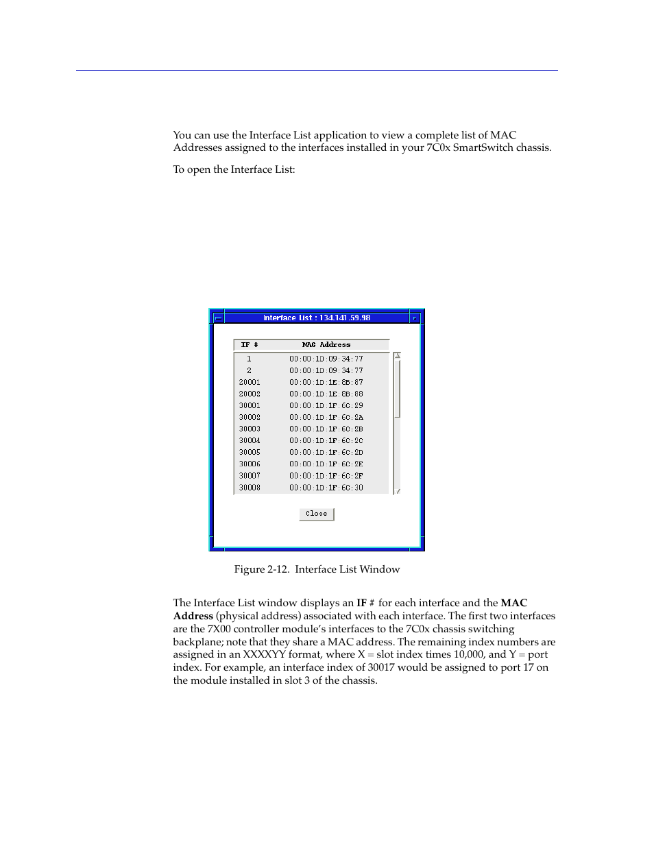Viewing the interface list, Viewing the interface list -22 | Cabletron Systems 7C03 User Manual | Page 38 / 150