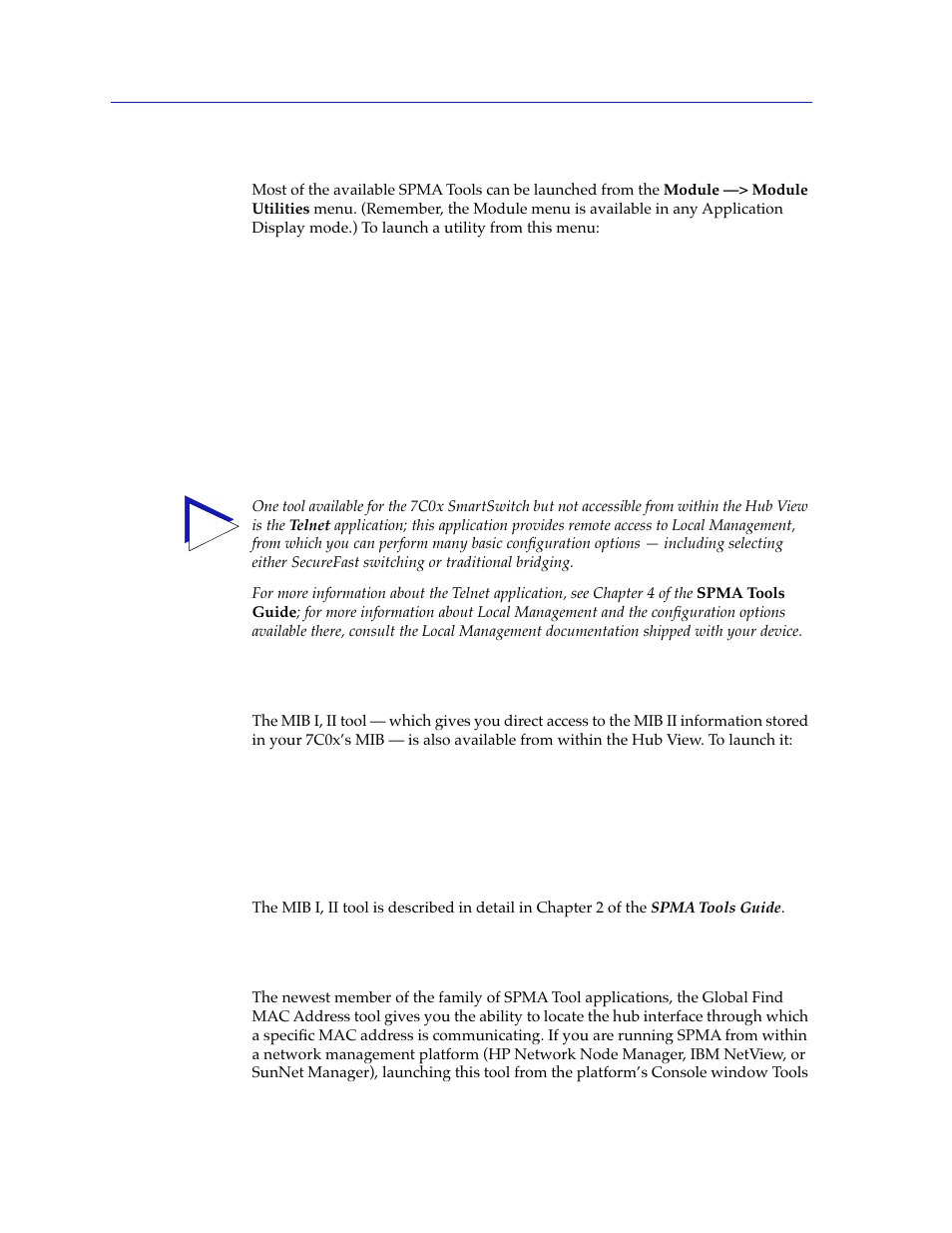 Module utilities, Mib i, ii, Find mac address | Module utilities -26 mib i, ii -26, Find mac address -26 | Cabletron Systems 7C03 User Manual | Page 42 / 150