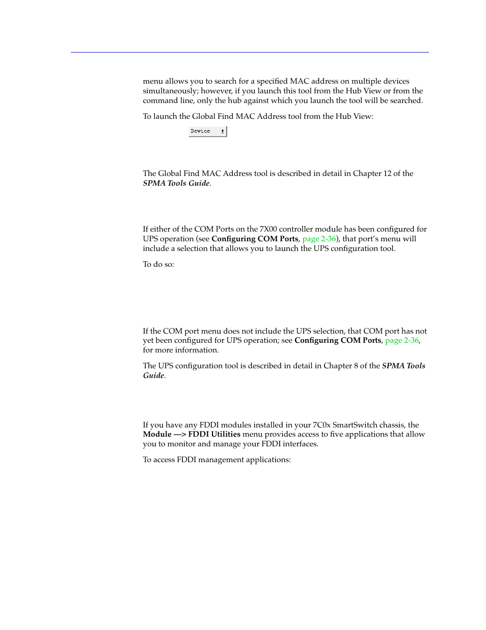 Accessing fddi management, Ups -27, Accessing fddi management -27 | Cabletron Systems 7C03 User Manual | Page 43 / 150
