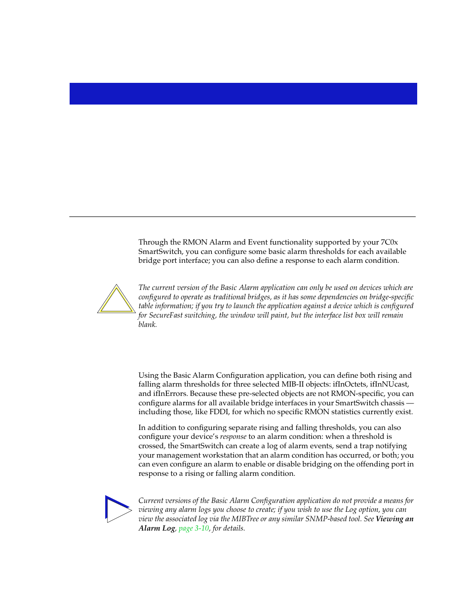 Basic alarm configuration, About basic alarms, Chapter 3 | About basic alarms -1 | Cabletron Systems 7C03 User Manual | Page 57 / 150