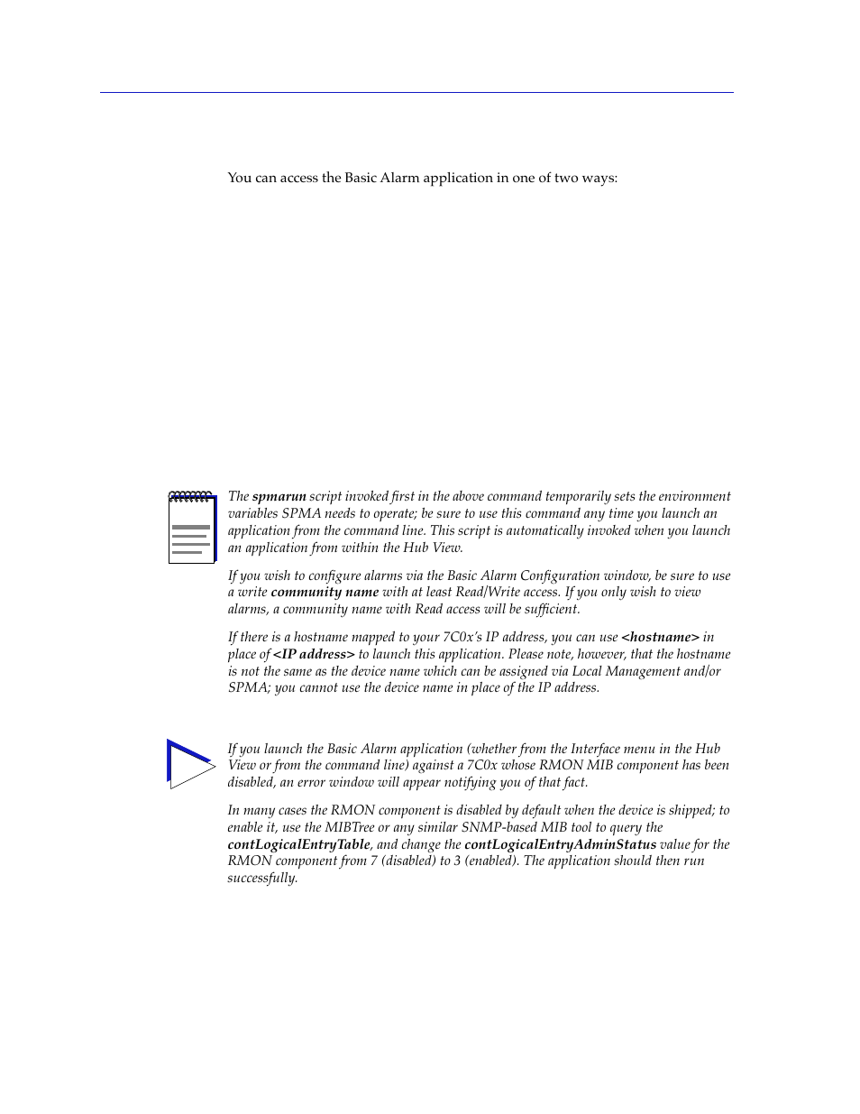 Launching the basic alarm application, Launching the basic alarm application -2 | Cabletron Systems 7C03 User Manual | Page 58 / 150