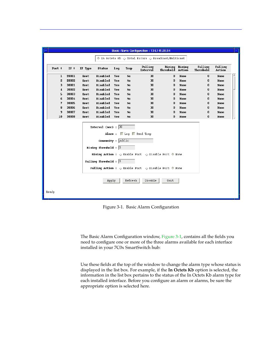 Viewing alarm status, Viewing alarm status -3 | Cabletron Systems 7C03 User Manual | Page 59 / 150