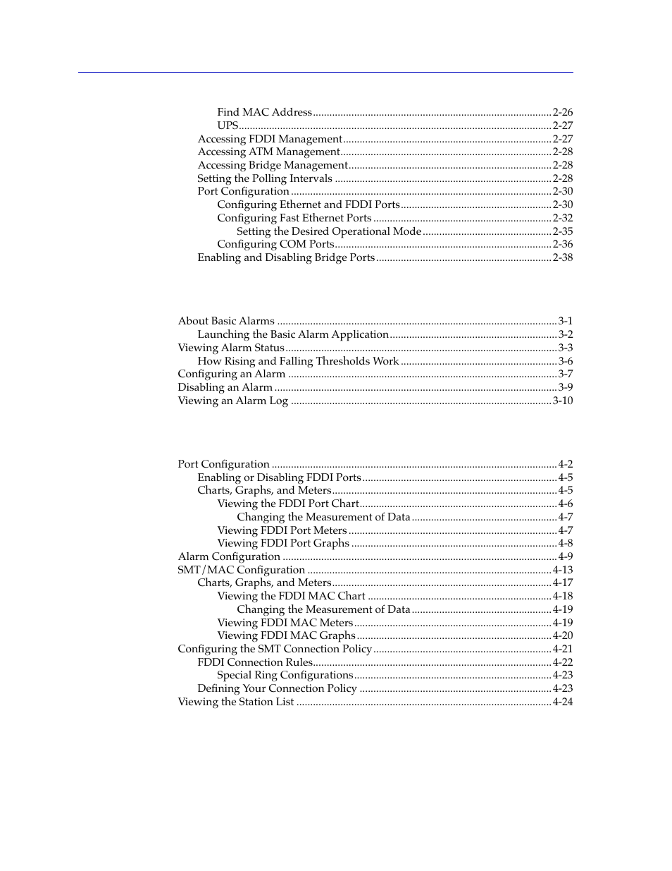 Chapter 3 basic alarm configuration, Chapter 4 fddi management | Cabletron Systems 7C03 User Manual | Page 6 / 150